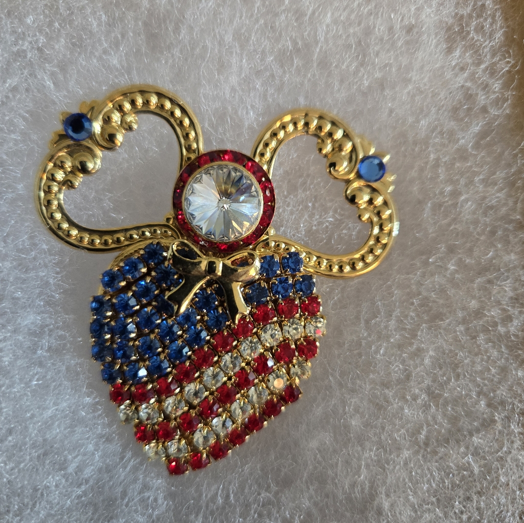 Red, Blue, Rhinestone Vintage Jane Brooch